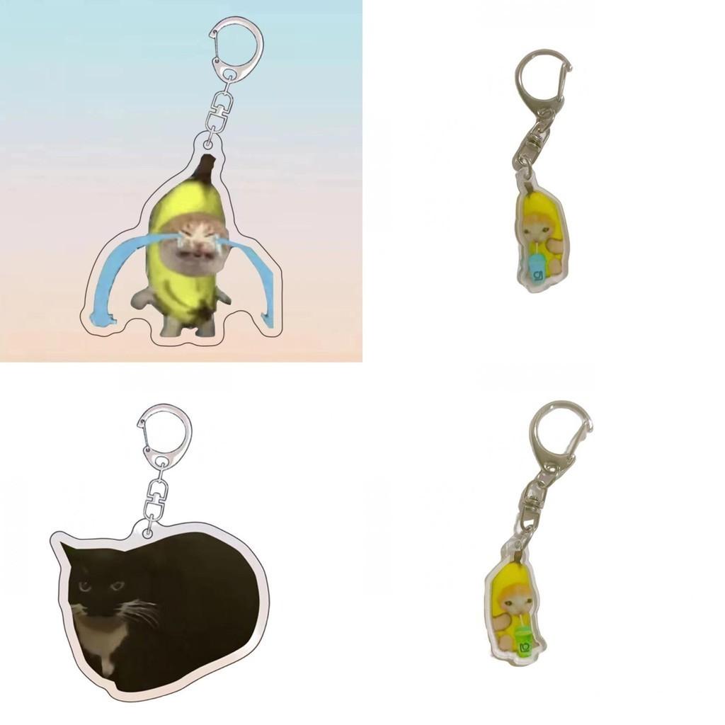 Cute Banana Cat Keychain Funny Acrylic Bag Charm For Cat Lovers 3.5cm Height
