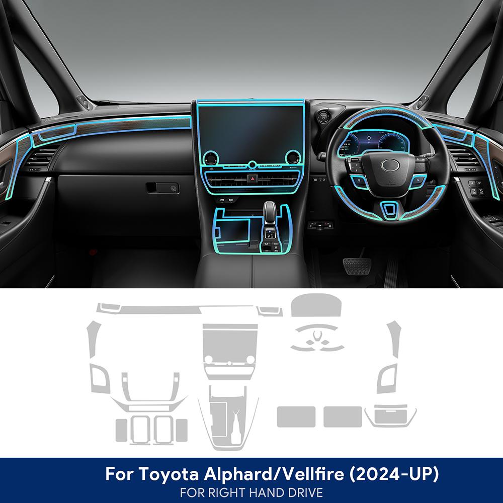 Tpu Interior Film for Toyota Alphard Vellfire 2024 Car Stickers Center Console Screen Dashboard Gear Door Windows Panel Decal