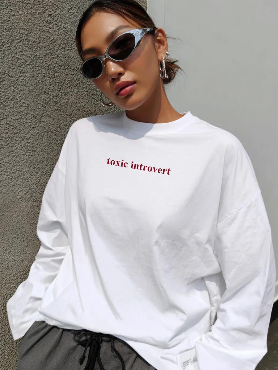 100% cotton t-shirt spring and autumn lazy style casual letter print chic American top S