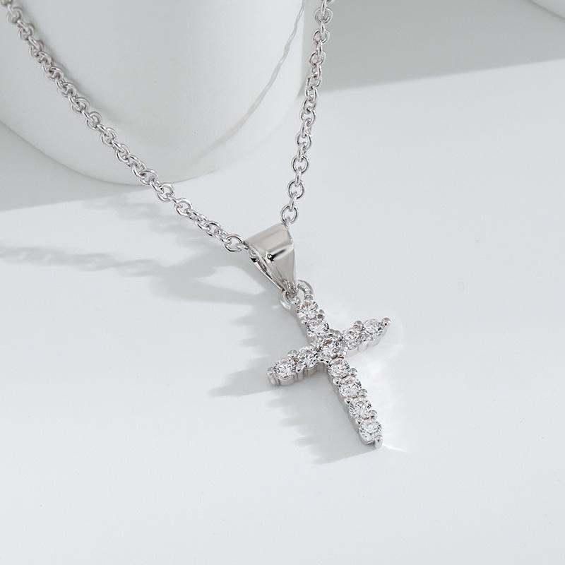 Unisex Classic European American Cross Pendant Necklace with Micro-inlaid Zirconia