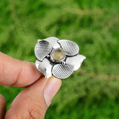 Natürlicher Goldener Rutil Solitär Blume Verstellbarer Ring 925 Silber Für Mädchen