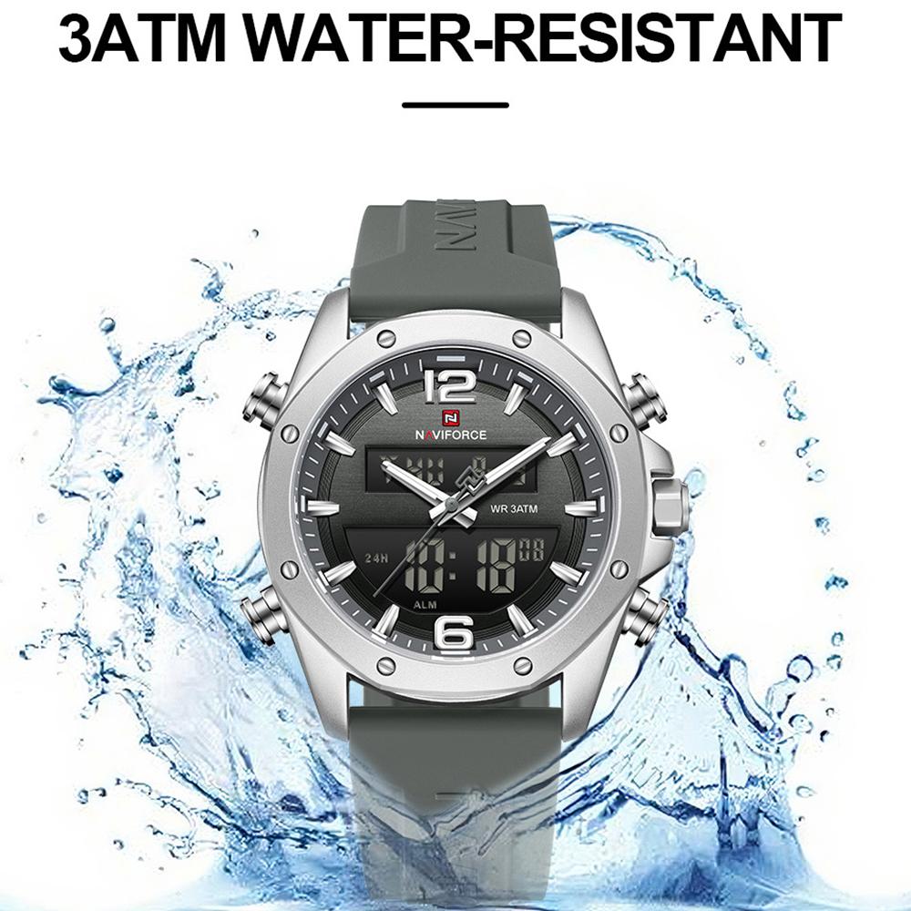 Naviforce Ceas Original Dual Time pentru Bărbați Ceas Digital LCD Ceas Quartz Dată Calendar Curea Silicon Impermeabil NF9264
