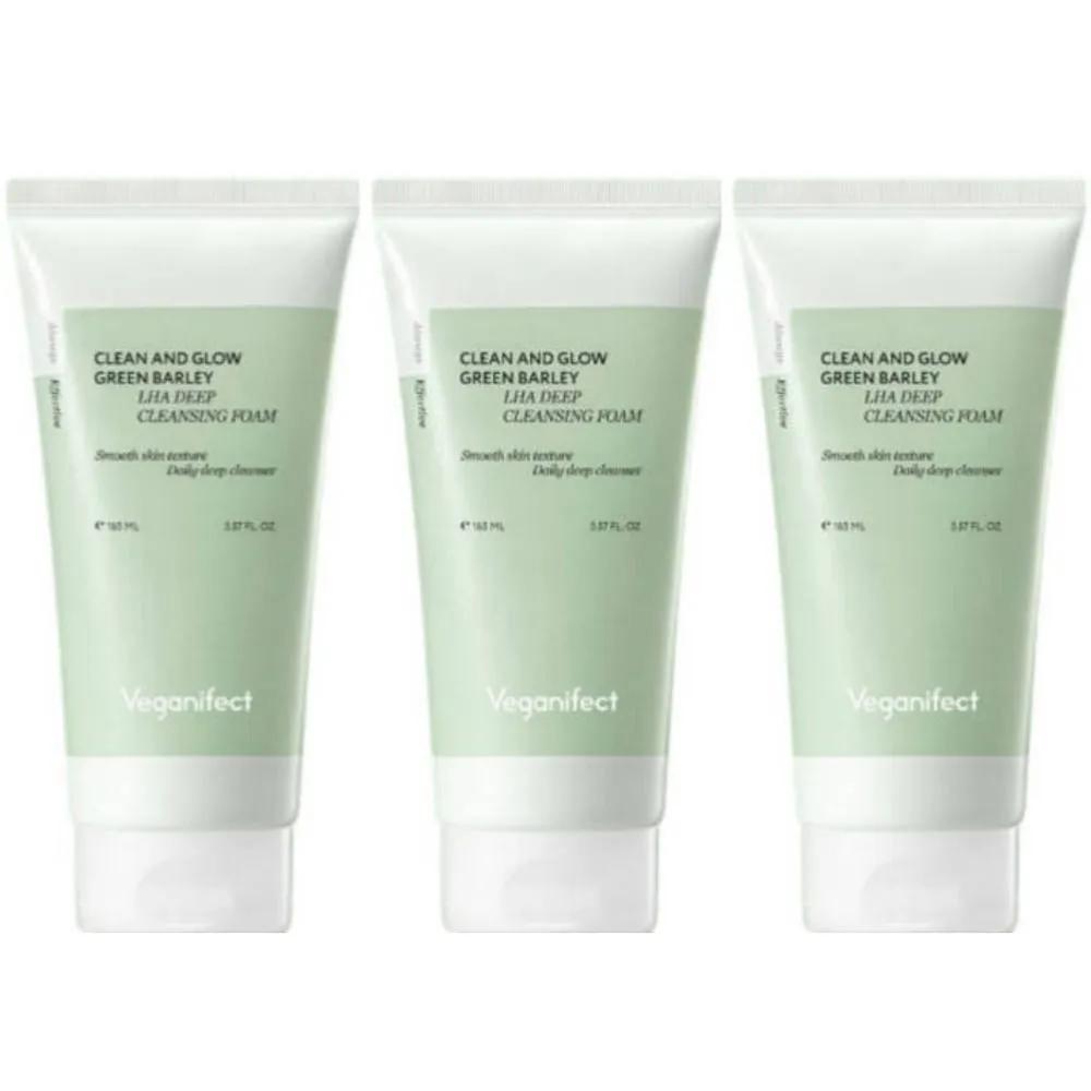 Veganifect Green Barley Skin Soothing Deep Cleansing Foam 165ml, 3 packs