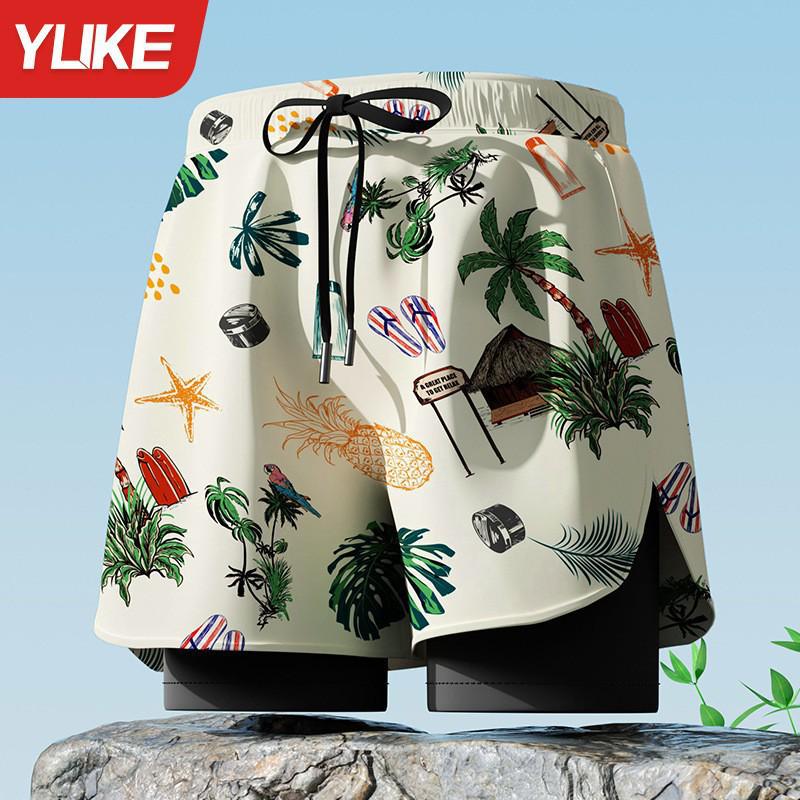 Herren Doppellagige Square-Leg Badehose - Fünf-Punkt-Stil, Anti-Peinlichkeit, Professionelle Strandbekleidung für Erwachsene.