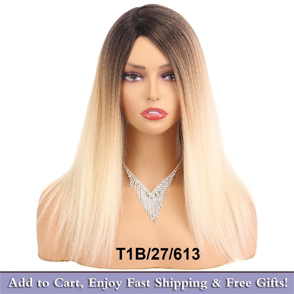 

14 Black Kinky Straight Wig Female Natural Hair Woman Wigs Blonde/Brown/Red Yaki Synthetic Wig High Quality For Black Women
