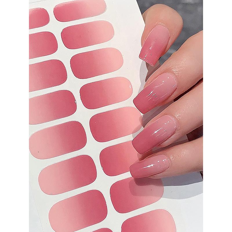 Naakt Semi-uitgeharde Gel Nail Wraps Sticker Langdurige Uv Led Lamp Franse Nagel Decal Omber Nagel Waterdicht Semi-uitgehard Sticke 16tips