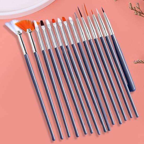 Yousheng 15Pcs Nail Art Brush Kit Soft Bristles Fine Nib Non-shedding DIY Gradient Blooming Effect Nail UV Gel Liner Brush Drawing Pen Nail Salon
