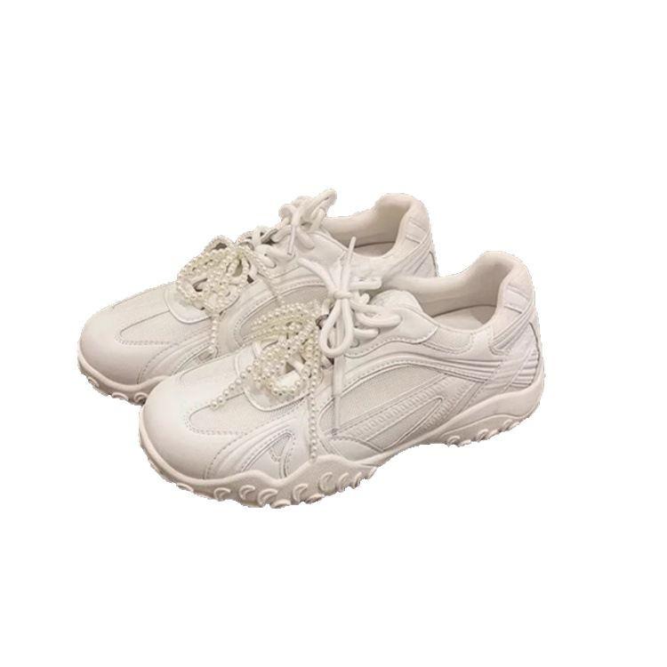 Yunfu Shu 2025 Spring New Lace Pearl Mandarin Duck with Platform-soled Dexun Forrest Gump Shoes Korean Versatile Casual Shoes