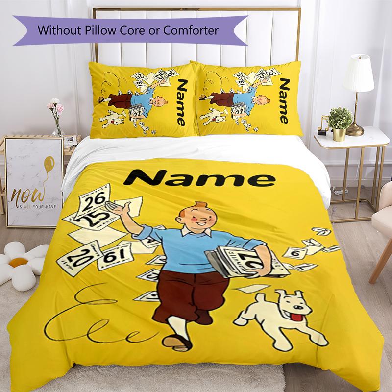 Juego de Ropa de Cama de 3 Piezas con Nombre Personalizado Las Aventuras de Tintín Cierre de Funda Nórdica Incluye 1 Funda Nórdica y 2 Fundas de Almohada para Todas las Estaciones Decoración de Dormitorio
