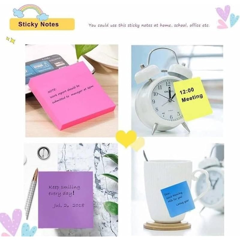 

Ofixo Self Sticky Notes - Pack Of 5 Neon Colors, 400 Sheets, 3 X 3-Inches (80 Sheets Per Color) 80 mm x 80 mm