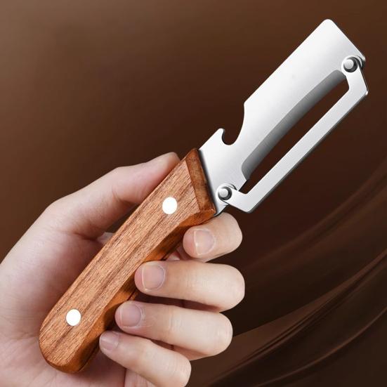 Multi-Peeler with Stainless Steel Blade & Wood Handle Bottle Opener Efficient Vegetable Fruit Peeler