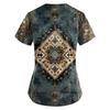 Plus Size Printed Scrub Working Uniform Tops For Women's V-Neck Print Short Sleeve Fun T-Shirts Workwear Tee With Pockets