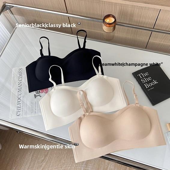 4cm Thick Push Out Solid Color Bandeau Bra, Summer One-Piece Seamless Versatile Teen Girls Strapless Bra