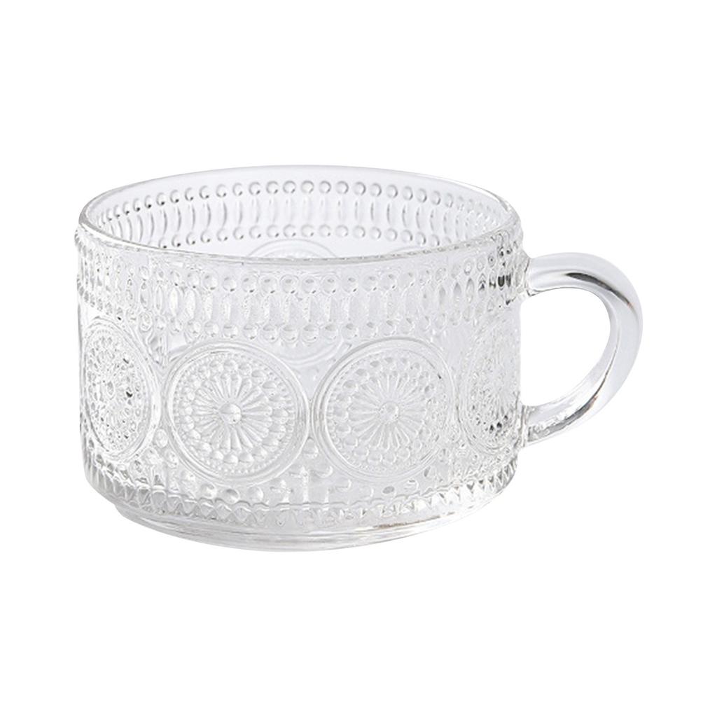 14oz Vintage Glass Coffee Mugs With Lids And Spoons, Green Embossed Drinking Glasses For Iced Coffee, Tea, - Cute Coffee Bar Accessories