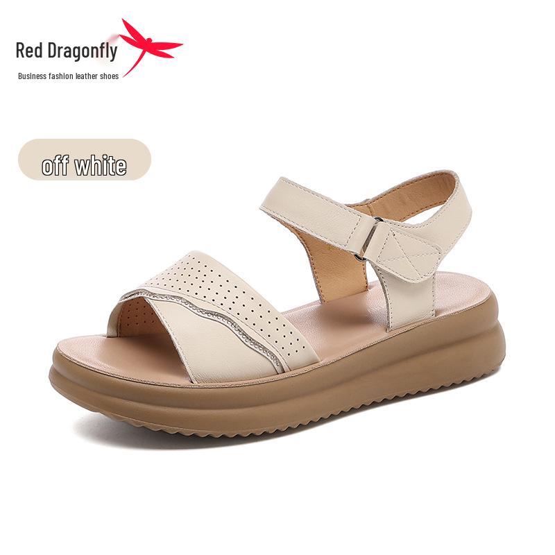 Red Dragonfly Women s Genuine Leather Wedge Sandals - Soft, Non-Slip, Comfortable Sole for Outdoor Wear 39 бежевый