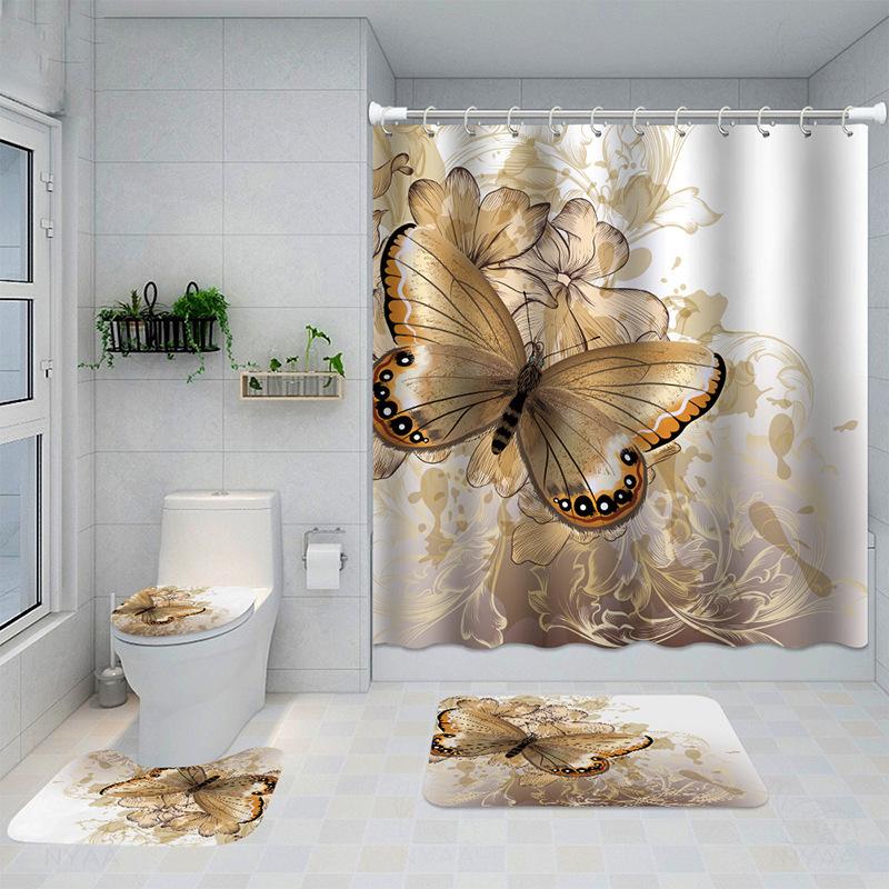 Exquisite Digital Printing Shower Curtain Four-Piece Fashion Shower Curtain Creative Personality Butterfly Series Shower Curtain
