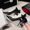 High Heels Women's 2025 Autumn and Winter New Thin Heels Pointed Black French Bow Temperament High-end Niche Single Shoes