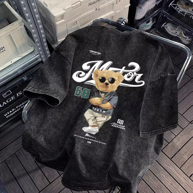 

Men S Cartoon Printed Short Sleeved T-Shirt, Men S Trendy Brand Summer Loose Five Quarter Sleeve Casual Trend Ins Minimalist Printed Top 5XL сірий колір