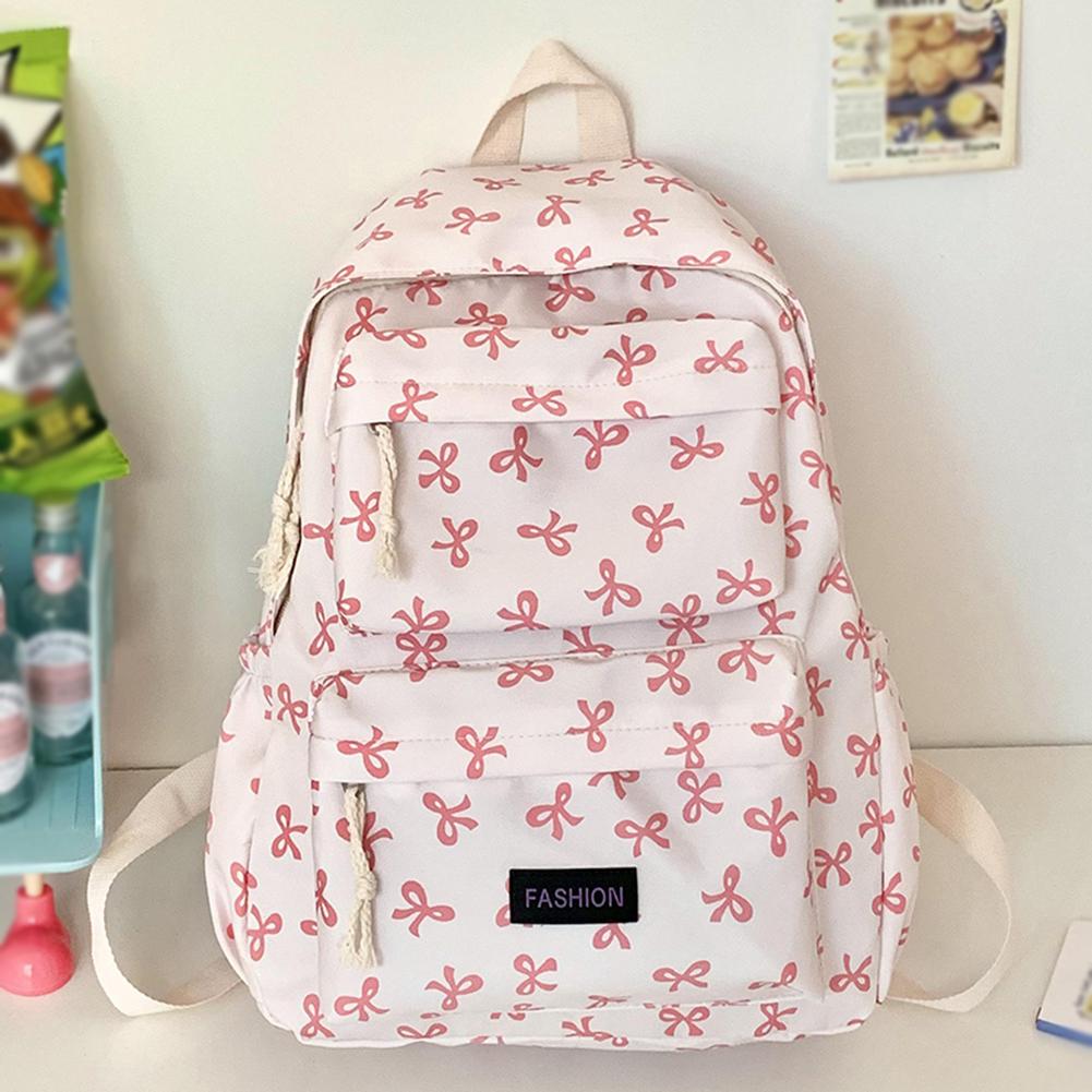 Bow Print School Backpack Preppy Bookbag Laptop Bag for Teen Girls