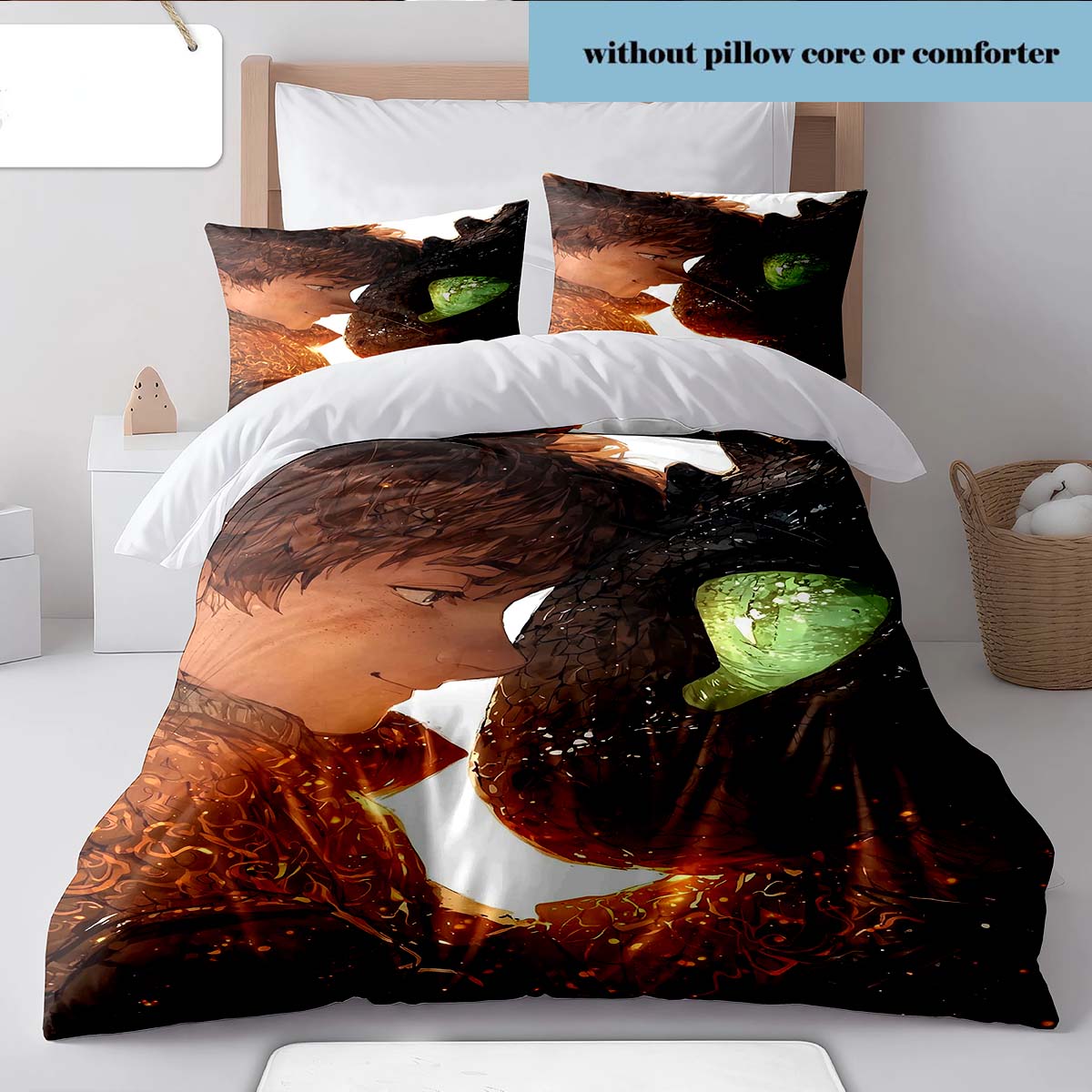 Black Dragon Gothic Bedding Set Duvet Cover Dark Dragon Print Quilt Cover Pillowcase -QJY 135x200cm