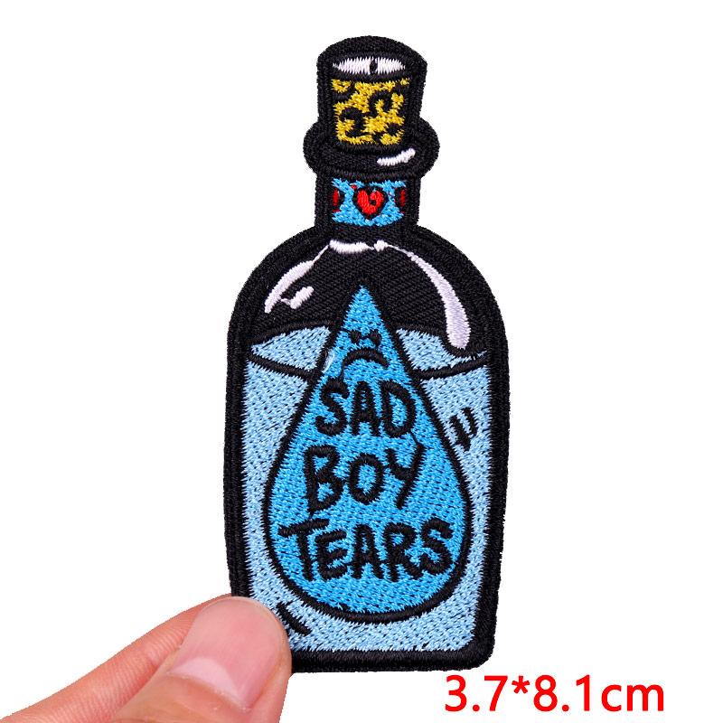 Punk /Heart Embroidery Patch Iron On Patches For Clothing Thermoadhesive Patches On Clothes Cartoon /Bottle Patch Sew Applique Diy