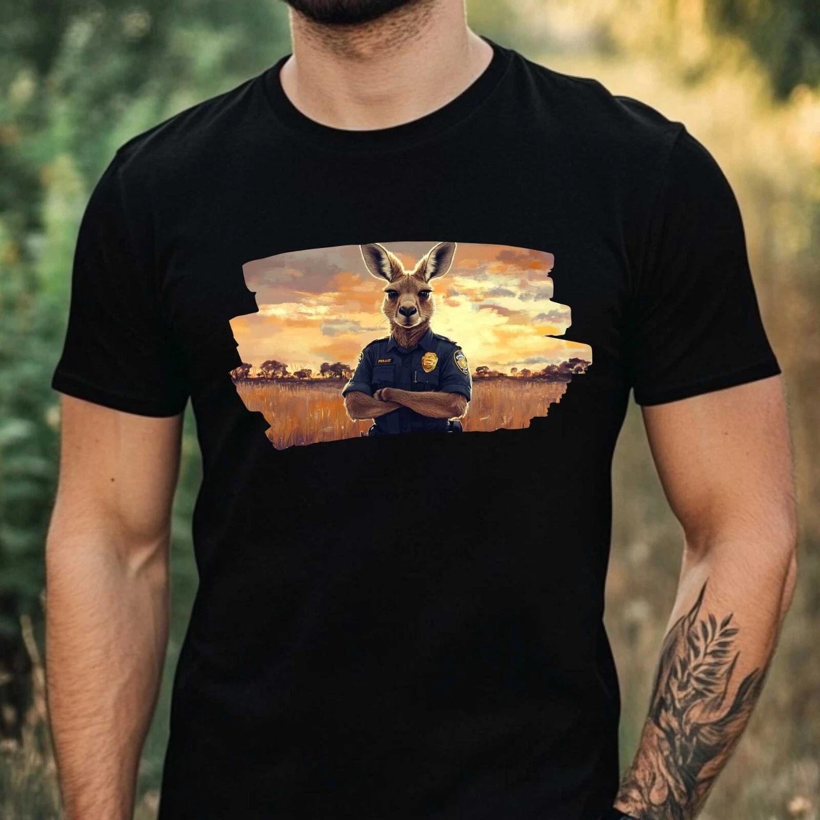 T-Shirt Herren Känguru als Polizist Motiv Baumwolle Größe XS bis 5XL XS