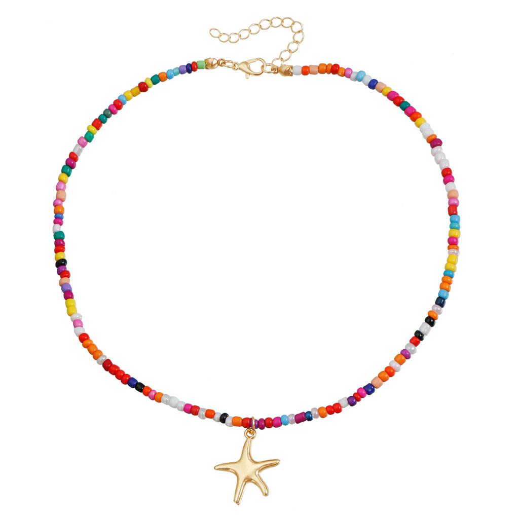 Bohemian Vintage Summer Beach Element Necklace Colorful Rice Bead Necklace
