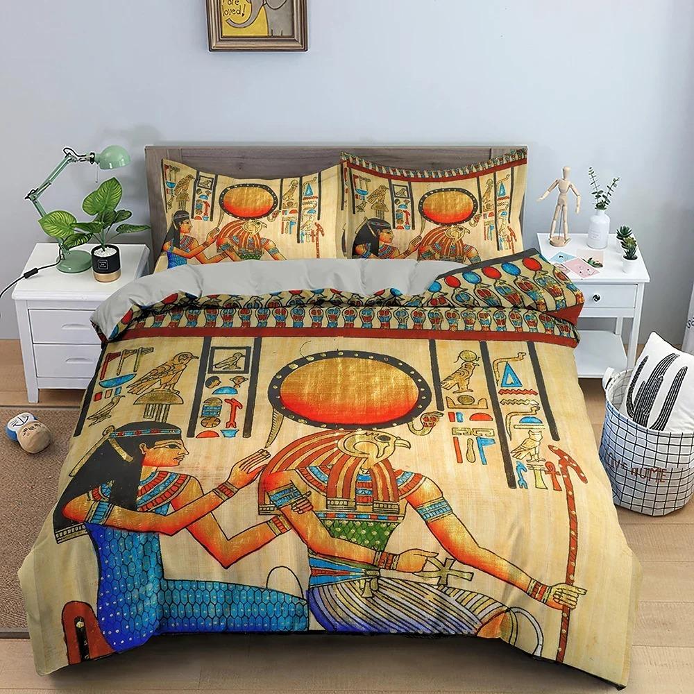 

Egyptian Print Duvet Cover Set,3D Ancient Egypt Tribe Decor Comforter Cover Set for Adult Women King Size Polyester Bedding Set Tool 70x133cm 2pcs