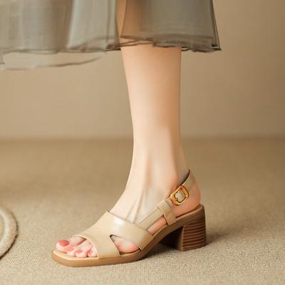Wedges Shoes for Women Square Head Open Toed Sandals Women's Summer New Commuter Thick High Heels Womens Shoes