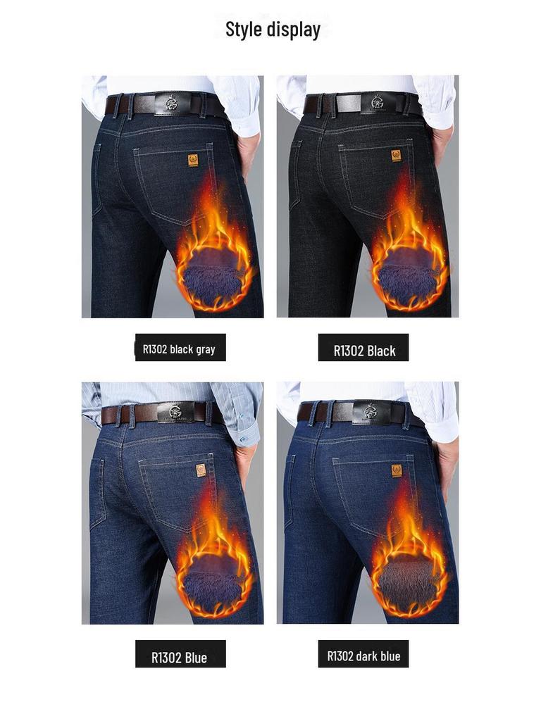 Elastische Jeans mit hoher Taille für Herren: Knitterfreie, dicke Hose für Herbst und Winter