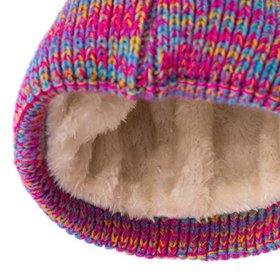 3Pcs/Set Kids Hat Scarf Gloves Set Rainbow Twist Texture Plush Ball Decor Knitting Hat