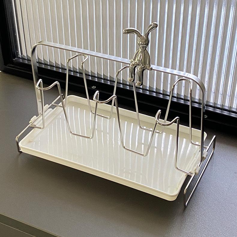 Suport pahare din oțel inoxidabil cu tavă de colectare a apei, suport pahare cu scurgere inversată, suport pahare din fier, uz casnic 6 pahare