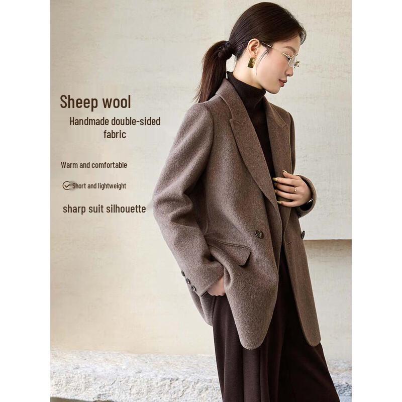 

Women s Double-Faced Wool Blend Commuter Coat with Peaked Lapel S