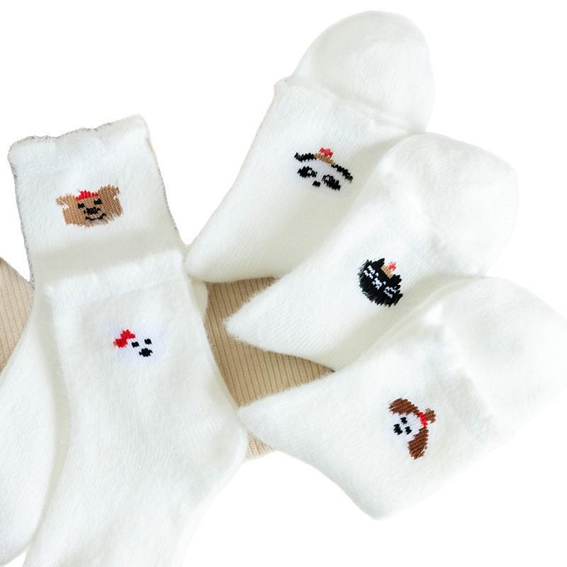 Cute Cartoon Mink Fur Socks for Children, White Mid-calf Socks, Thick and Warm Winter and Autumn Home Sleeping Socks