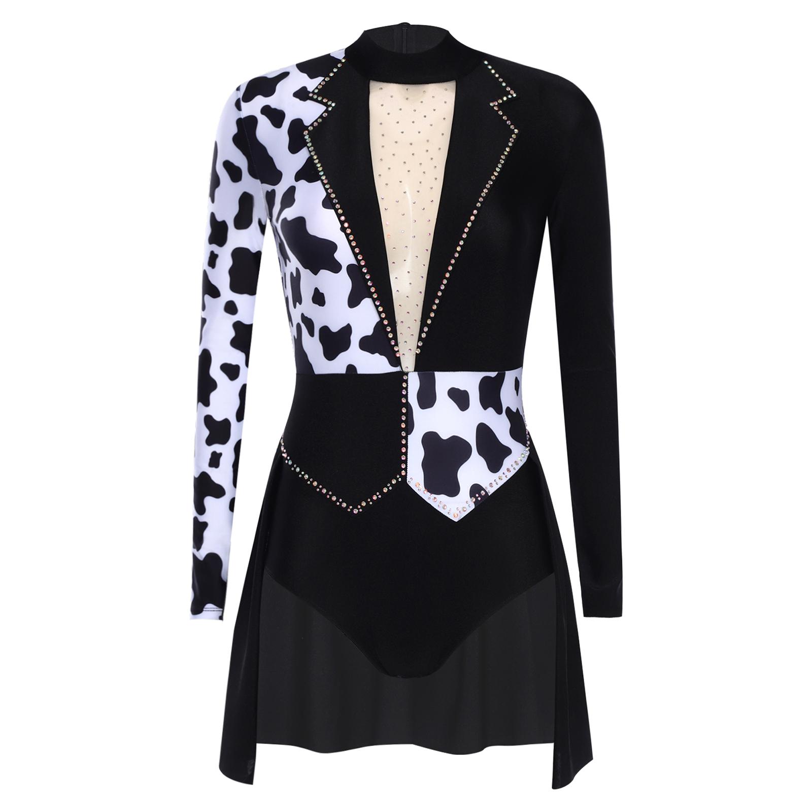

Womens One Piece Leotard Dress Open Front Skirt Spotty Contrast Color Shiny Devil Witch Costume S чорний