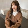 V-neck Twist Sweater Women's Loose Short Autumn and Winter Japanese Style Lazy Cardigan Top for Small People