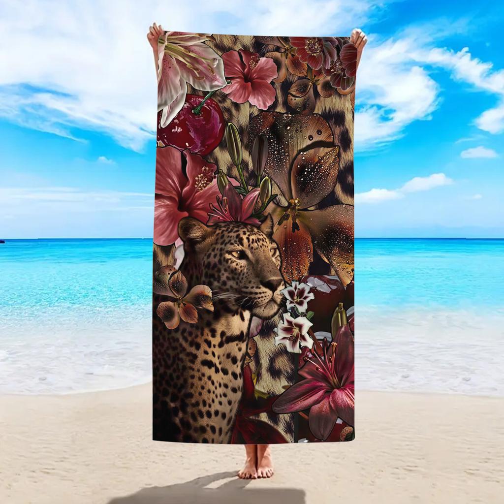 1 Stück modisches leopard-print-blumenmuster großes strandtuch, ein unverzichtbares schnelltrocknendes saugfähiges handtuch für strand, schwimmen und urlaub