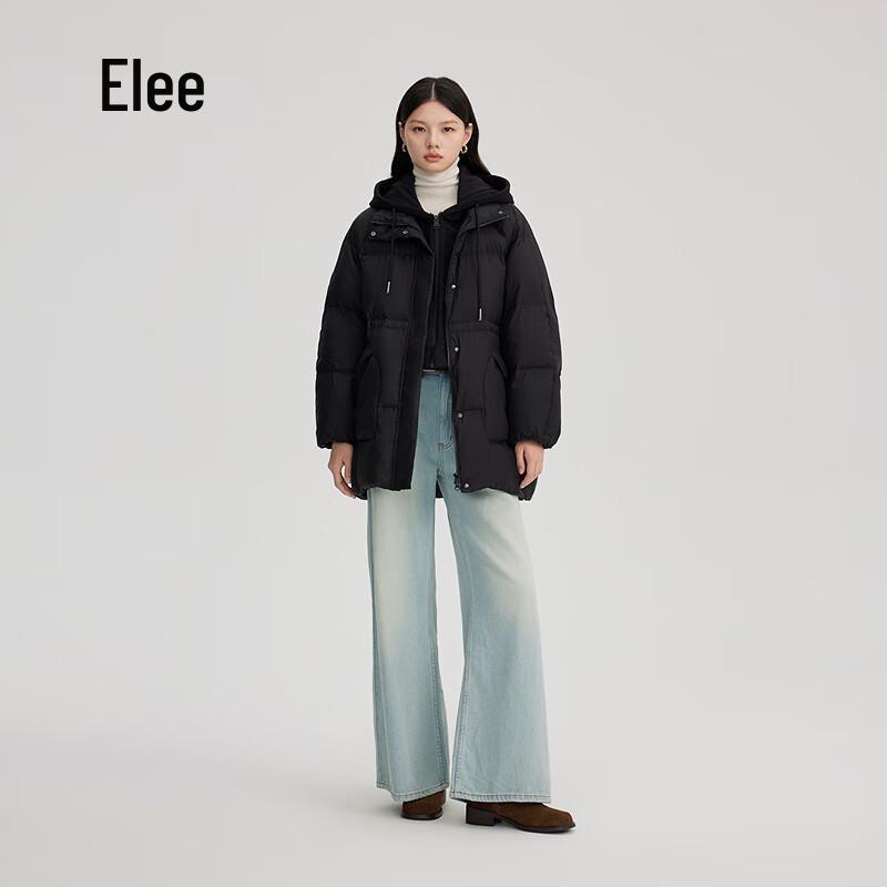 Aolaiyi Women's Mid-Length Detachable Hood Down Jacket