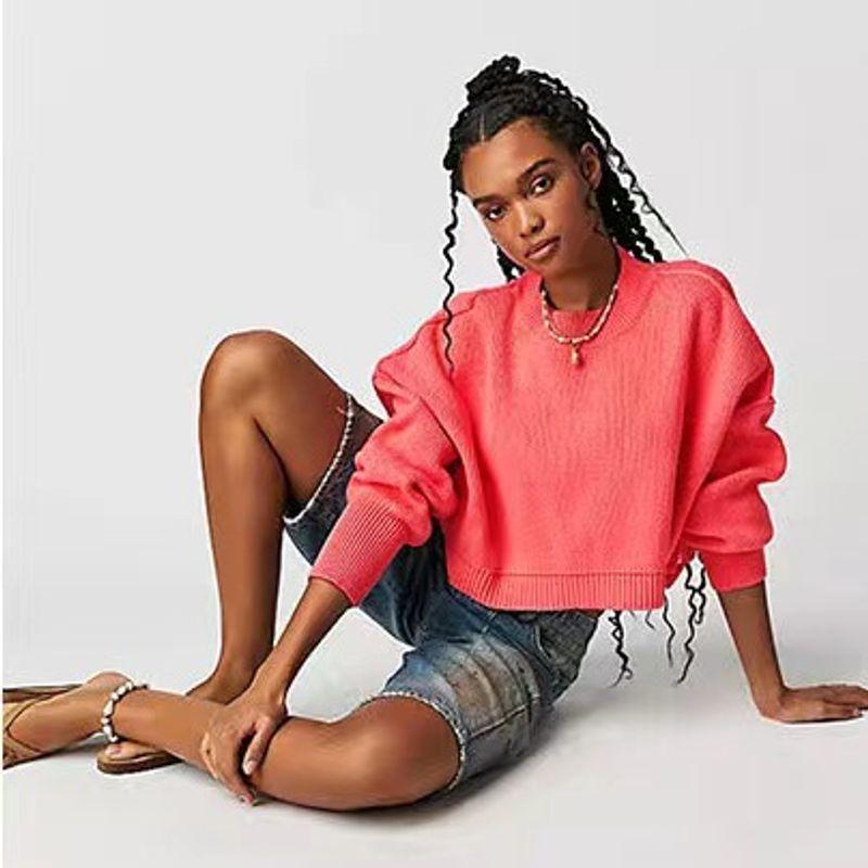 European and American Fashion Round Neck Loose Pullover Knit Sweater Round Neck Neck Loose Knit Sweater
