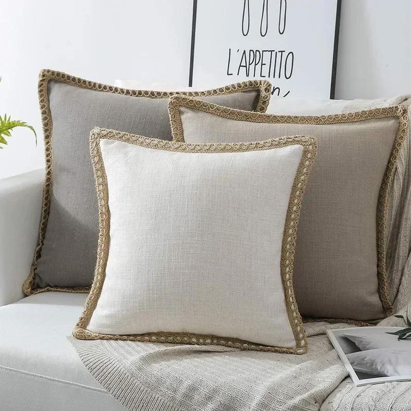 1PC Solid Color Throw Pillow Cover 45X45cm Cozy Linen Home Bedroom House Office Square Pillowcase Funda Cojin