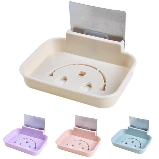 Soap Holder Hollow Smile Face Thicken PP Self-Adhesive Wall Mounted Self Draining Soap Holder for Bathroom