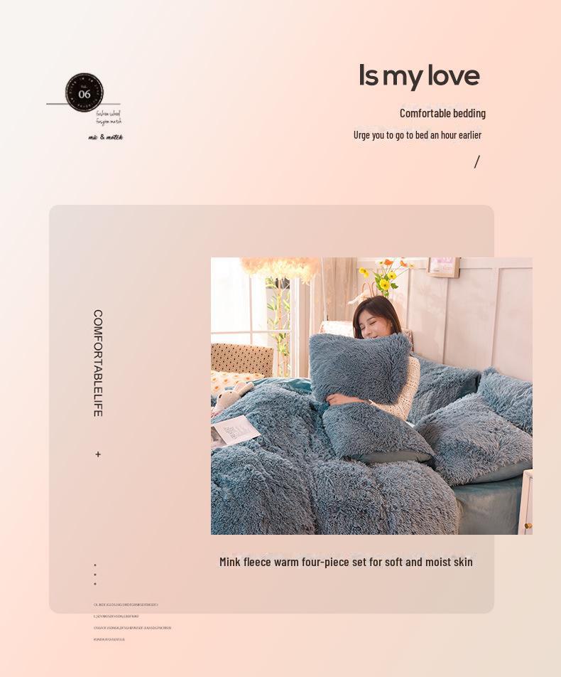 Set de pat de iarnă din 4 piese din catifea de nurcă plușată