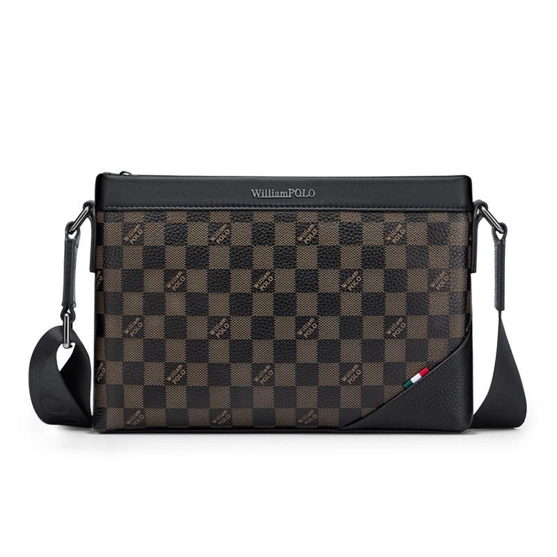 New Large Capacity Checkerboard Men s Shoulder Bag Crossbody Leather Casual Square 27x18x5 чёрный