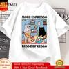 Więcej Espresso Mniej Depresji Czarny Kot Koszulka Unisex Unisex Zabawna Kocia Kawa Koszulka Codzienna Letnia Bawełniana Krótki Rękaw Koszulka Top
