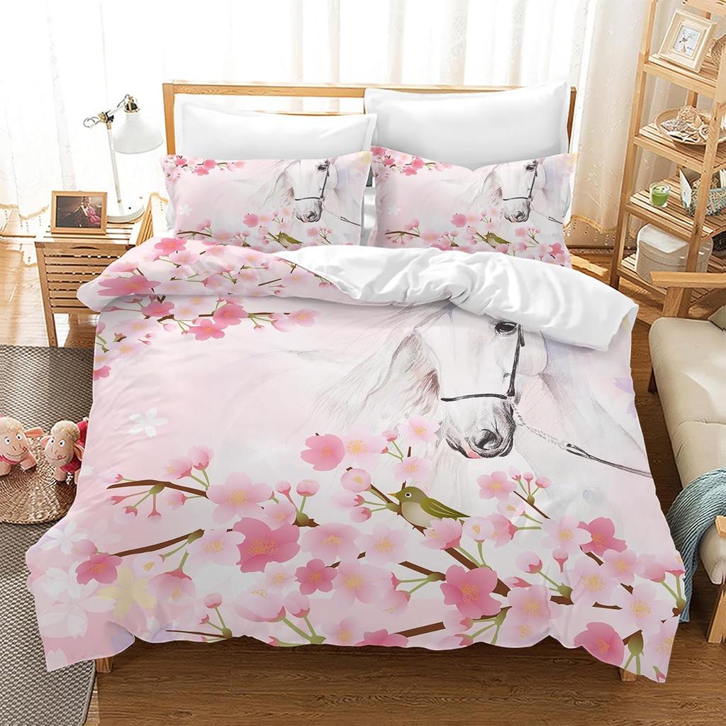Horse Bedding Set, Microfiber Comforter Cover Horse Print Bedding Set for Children Kids Women, Horse Duvet Cover Set Room Decor