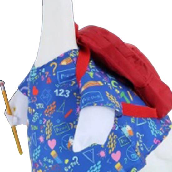 4Pcs/Set Back To School Porch Goose Outfits Outdoor Garden Lawn Yard Goose Statue Printed Dress Red Hat Backpack Pencil Dress-up Clothing