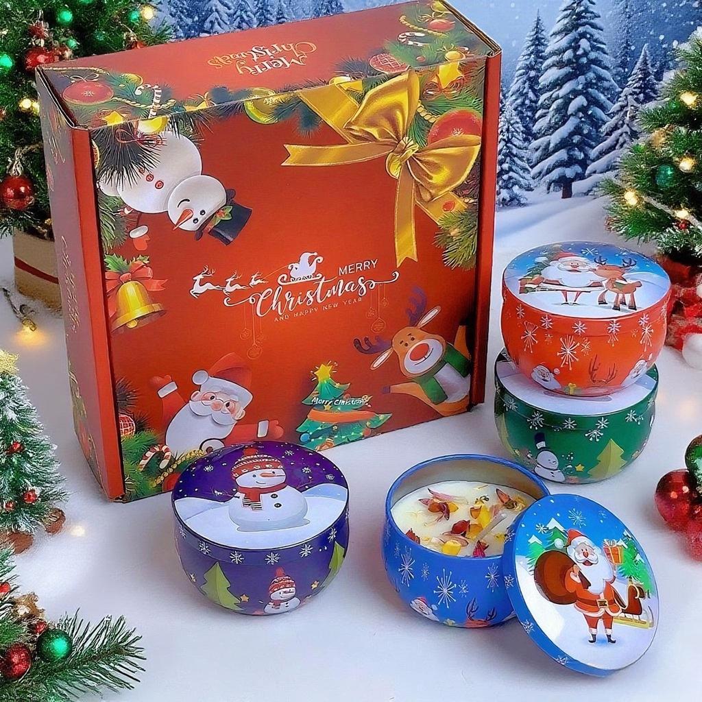 Christmas Candle Gift Box Aromatherapy Candle Set Plant Essential Oil Fragrance Aromatic Candle Holiday Gift
