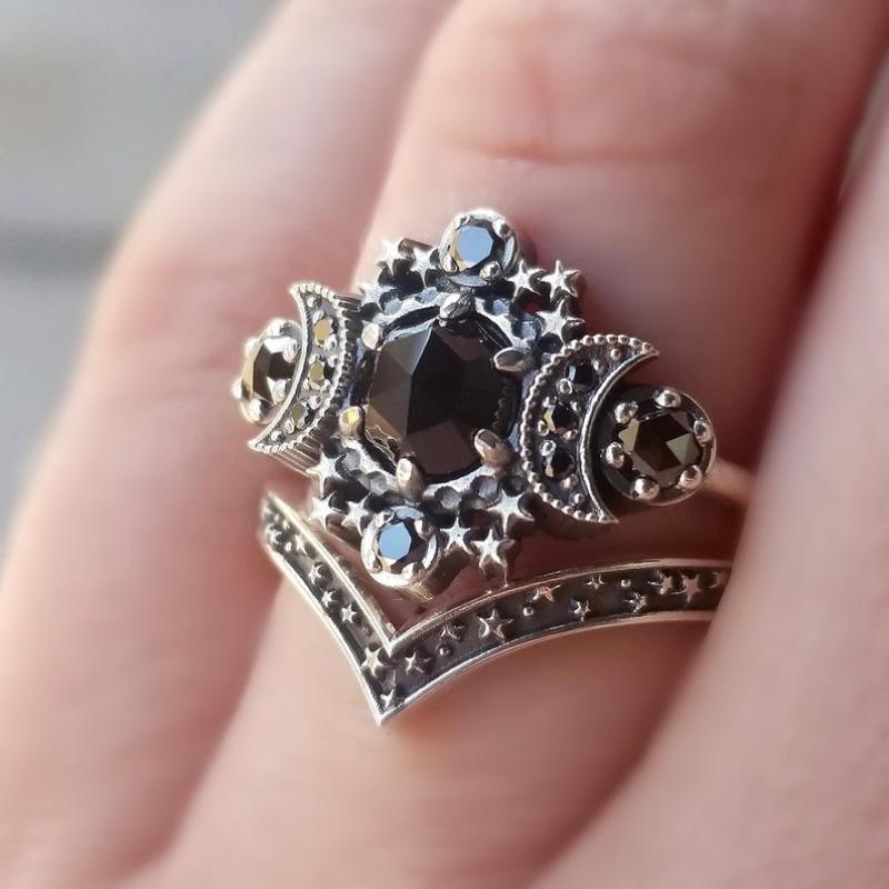 Fashion Universe Moon Muse Engagement Ring Set Moon and Stars Ladies Accessories 11 чёрный