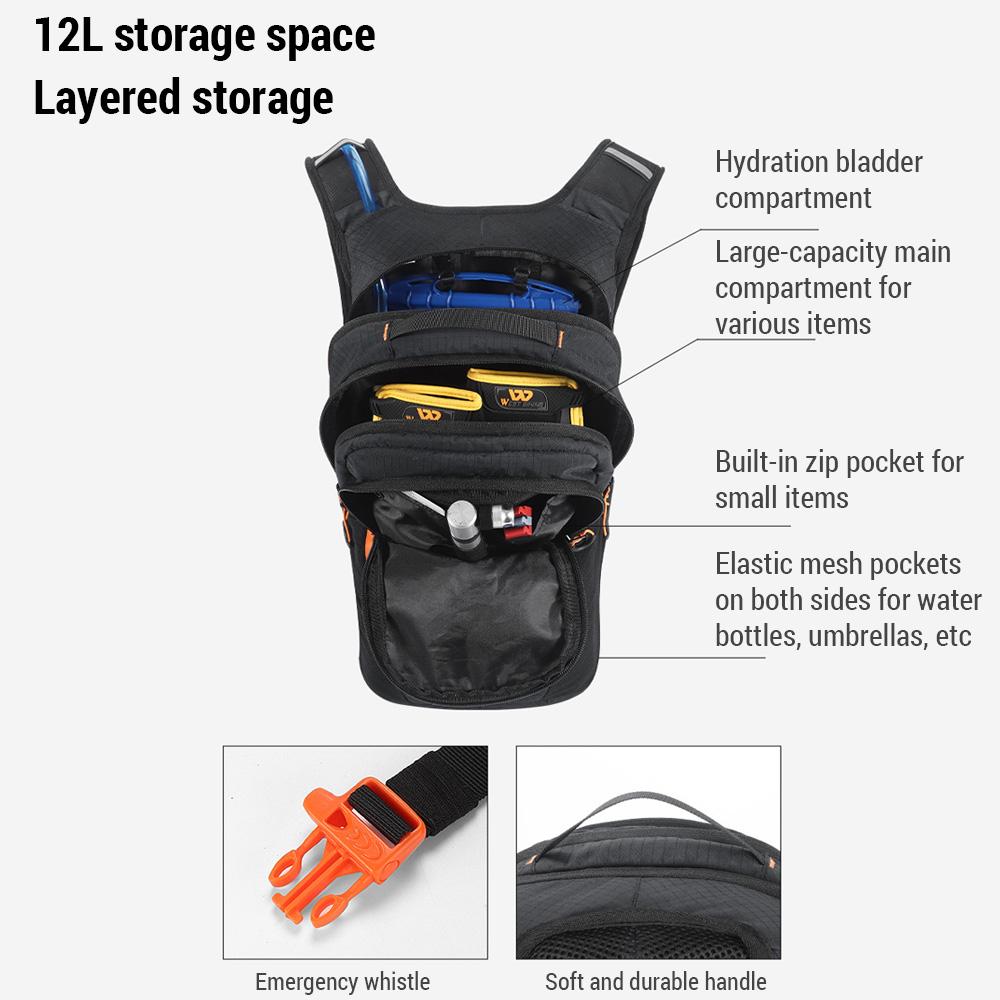 Hiking Water Backpack Sports Cycling Backpack 12L Nylon Hydration Backpack for Hiking Biking