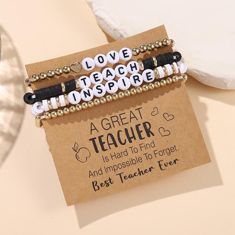 Europe and the United States hot-selling jewelry set Teachers' Day love apple letter soft pottery bracelet back to school stacked bracelet